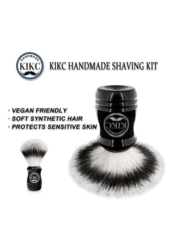 KIKC Hand Crafted Shaving Brush for Vegans, Synthetic Hair Bristle for Wet Shave, Comfortable ABS Handle Black Color, Best Gift for Bearded Man - Image 2
