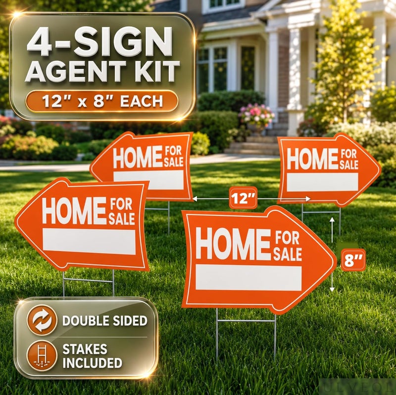 ULVEOL Pack of 3 Home for Sale Sign with Stakes - 12x8 inch Double Sided Home for Sale by Owner Yard Sign - Plastic Directional Arrow Open House Sign - Kit for Estate Agent Lawn Garden Supplies - Image 2