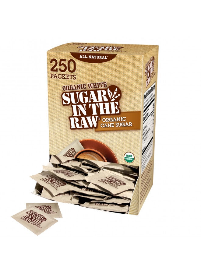 Sugar In The Raw Organic Granulated White Premium Cane Sugar, No Added Flavors or erythritol, Pure Natural Sweetener, Hot & Cold Drinks, Coffee, Tea Vegan, Gluten-Free, Non-GMO, Bulk Sugar, 250 ct packets (1-Pack)