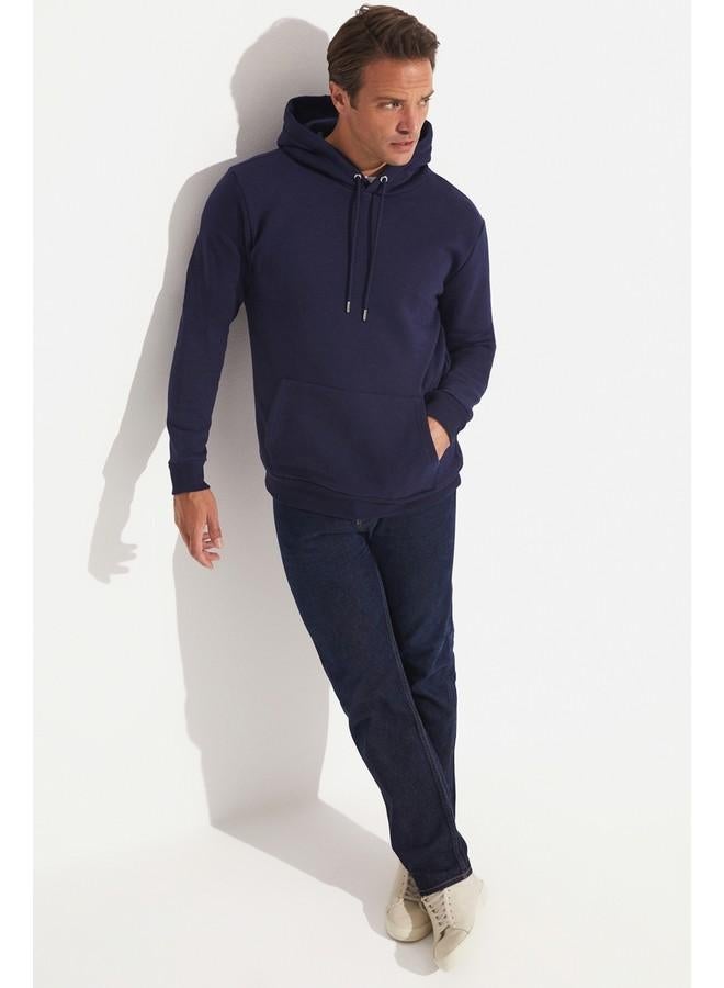 June Men Kangaroo Pocket Hooded Sweatshirt Navy - Image 2