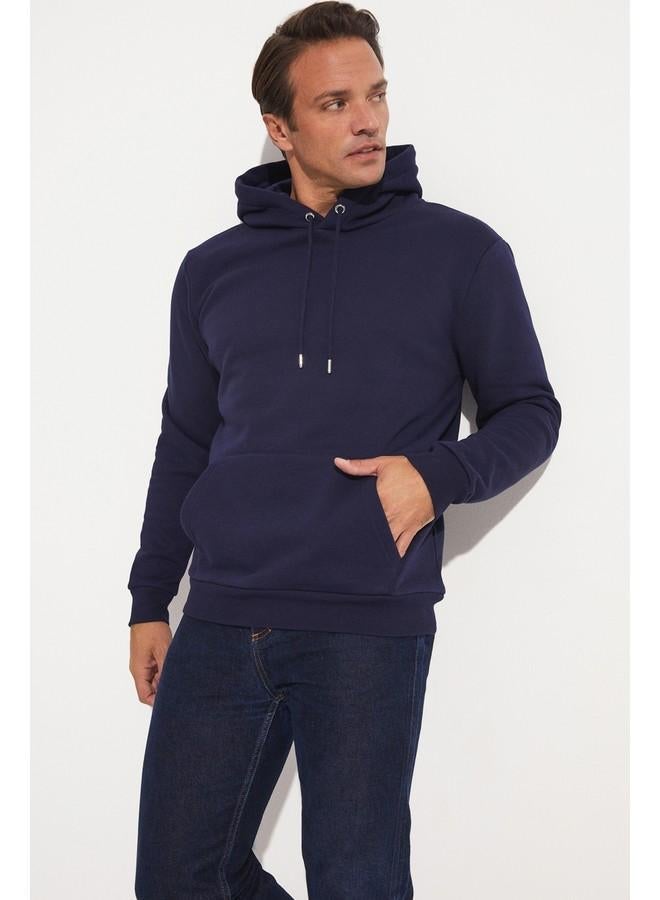 June Men Kangaroo Pocket Hooded Sweatshirt Navy - Image 1