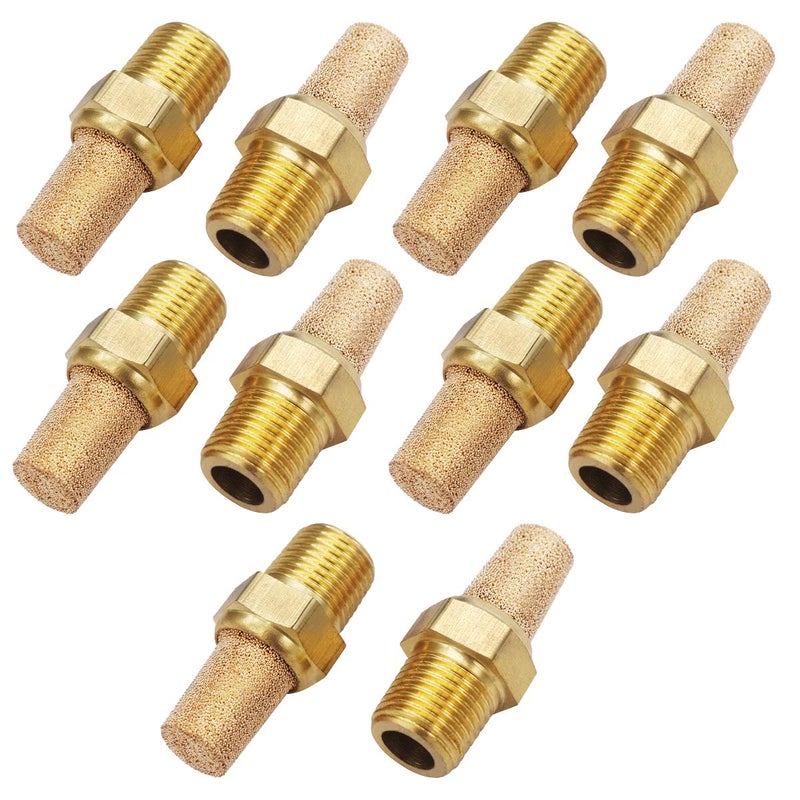 mxuteuk 10pcs Brass Pneumatic Muffler Filter Noise Silencer, Hex Sintered Silencer Air Line Fitting 1/8" NPT XYQ-G-(1-8) - Image 1