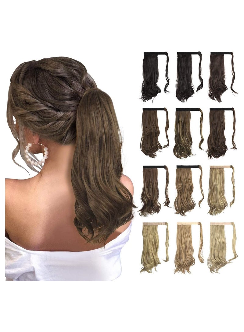 إستيل وصلة ذيل حصان مجعد 15 بوصة مقاومة للحرارة الاصطناعية الطبيعية المتموجة التفاف حول ذيل حصان وصلات شعر للنساء بني مجعد - Image 3