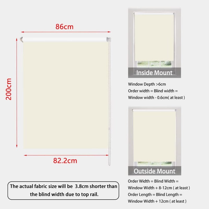 SMONTER 100% Blackout Waterproof Fabric Window Roller Shades Blind, Thermal Insulated,UV Protection,for Bedrooms,Living Room,Bathroom,The Office, Easy to Install 86CM W x 200CM L(Beige) - Image 3