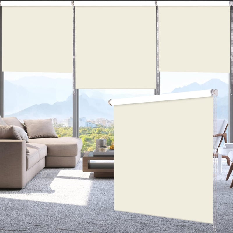 SMONTER 100% Blackout Waterproof Fabric Window Roller Shades Blind, Thermal Insulated,UV Protection,for Bedrooms,Living Room,Bathroom,The Office, Easy to Install 86CM W x 200CM L(Beige) - Image 5