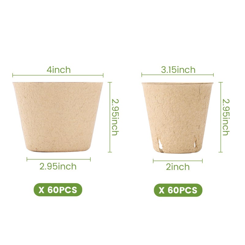 Bluepro 120 Packs 3.15 Inch + 4 Inch Peat Pots, Biodegradable Pots for Seedlings with Drainage Holes, Herb Seed Starter - Image 2