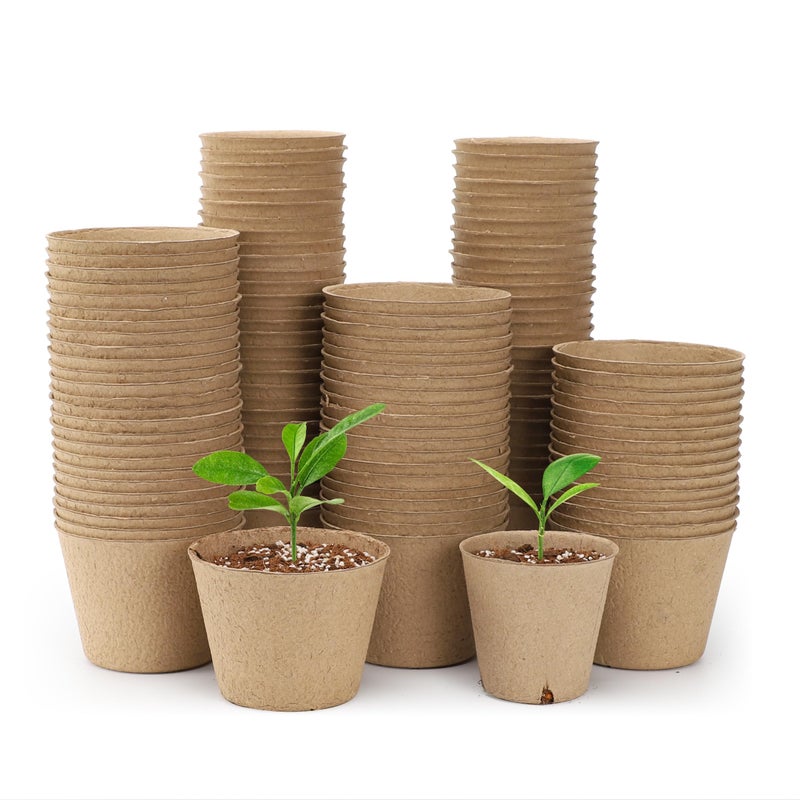 Bluepro 120 Packs 3.15 Inch + 4 Inch Peat Pots, Biodegradable Pots for Seedlings with Drainage Holes, Herb Seed Starter - Image 1
