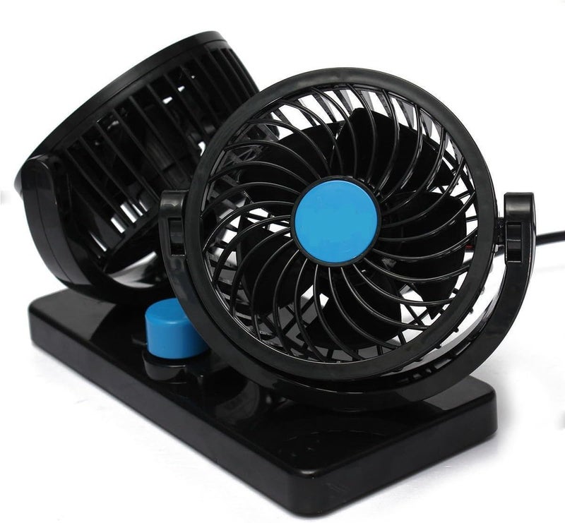 KD K D 12V DC Electric Car Fan for Dashboard, Double Head Cooling Electric Fan, 360 Degree Rotatable Small Fan for Car with 2 Speed Control, ABS Plastic, Dashboard Fan - Image 1