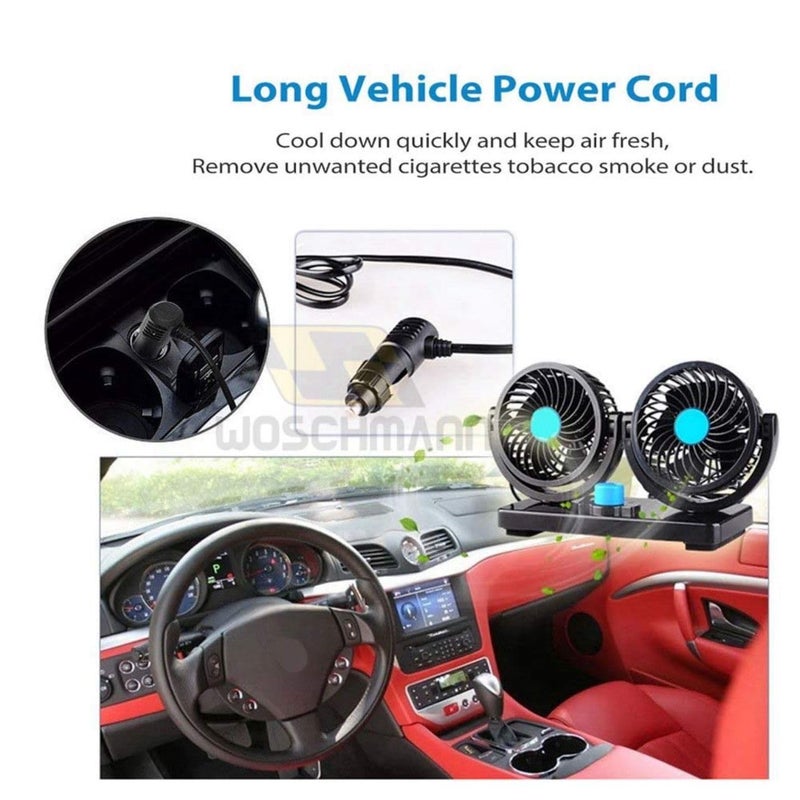 KD K D 12V DC Electric Car Fan for Dashboard, Double Head Cooling Electric Fan, 360 Degree Rotatable Small Fan for Car with 2 Speed Control, ABS Plastic, Dashboard Fan - Image 3