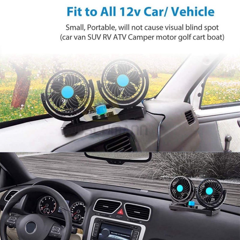 KD K D 12V DC Electric Car Fan for Dashboard, Double Head Cooling Electric Fan, 360 Degree Rotatable Small Fan for Car with 2 Speed Control, ABS Plastic, Dashboard Fan - Image 4