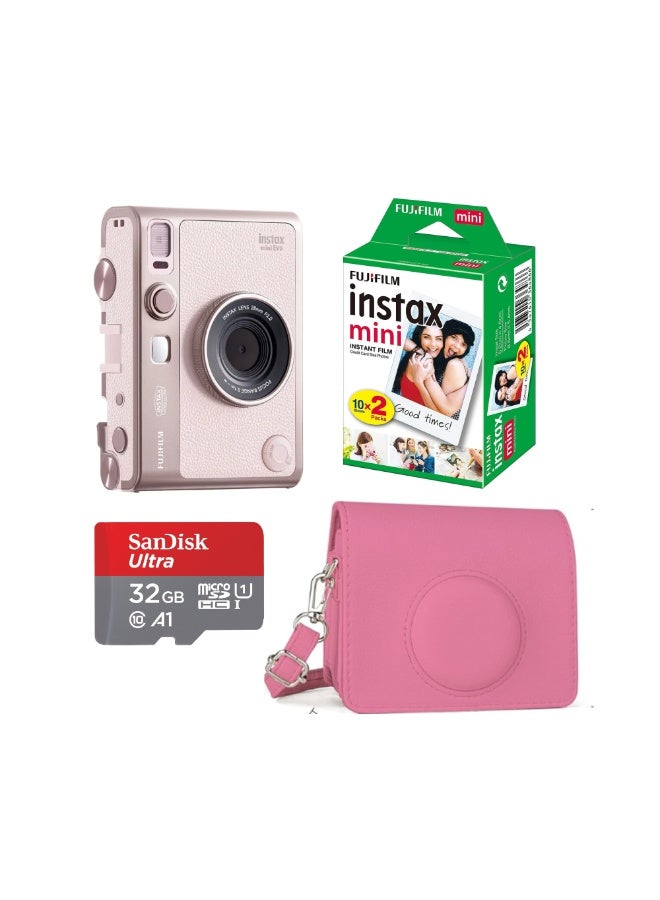 Fujifilm Instax Mini EVO Hybrid Instant Camera Pink +Pink Camera Case + 20 Instax Mini Film Sheets + 32GB microSD Card