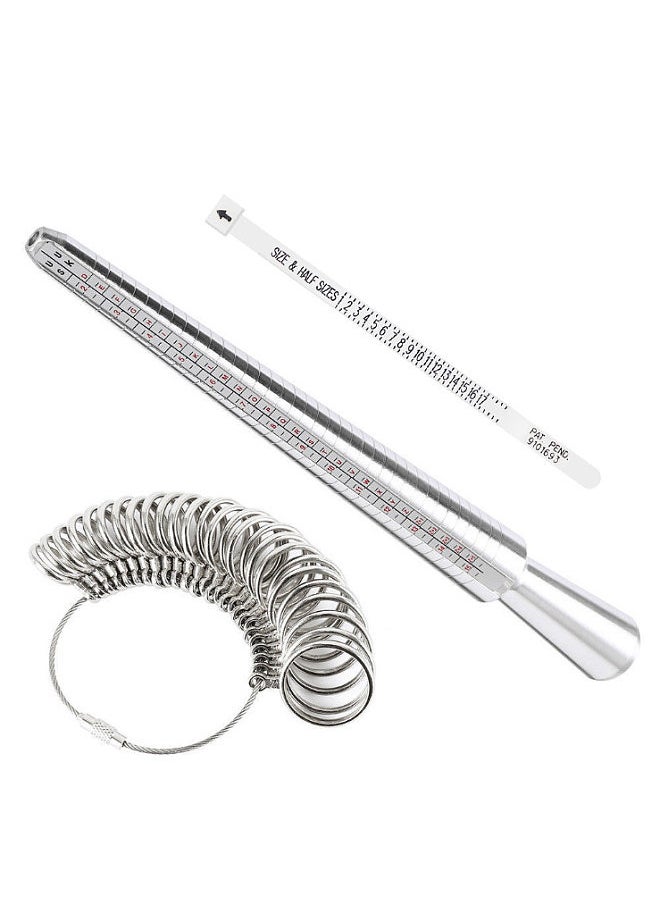 Generic Aluminium Ring Sizer Mandrel Metal Ring Sizer Finger Sizing Stick Mandrel Tool with Ring Sizer Gauge Set Measuring Tape for Ring Size Measurement  - Image 1