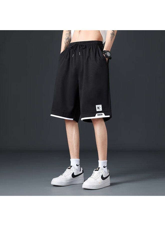 Dingfengbaoluo Ice Silk Shorts For Men, Summer Quick-dry Cargo Pants, Loose Casual Sports Knee-length Shorts, 2525 Black XL - Image 2