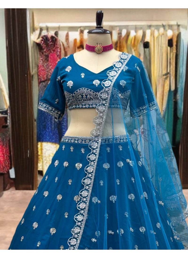 Super Asian “Midnight Spark” – Faux Georgette Lehenga Set with Net Dupatta & All-Over Sequin Embroidery  - Image 3