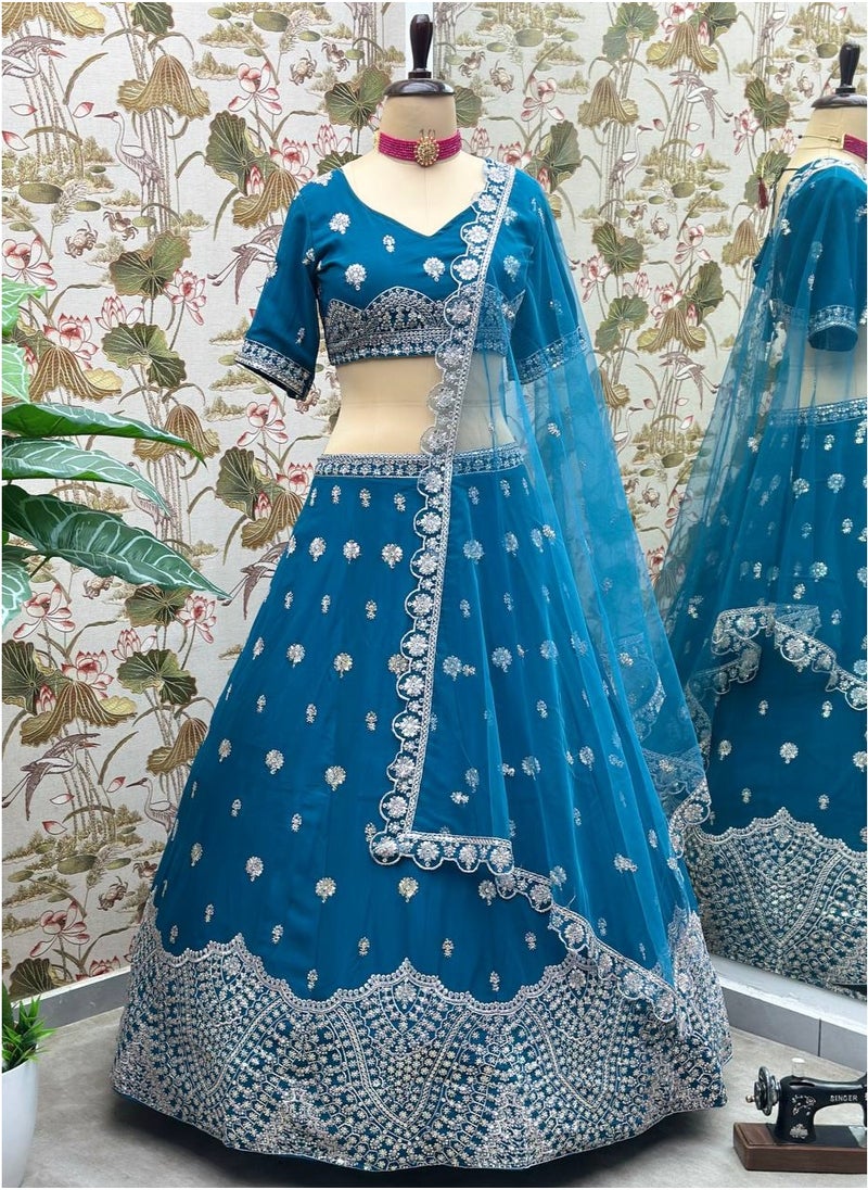 Super Asian “Midnight Spark” – Faux Georgette Lehenga Set with Net Dupatta & All-Over Sequin Embroidery  - Image 1