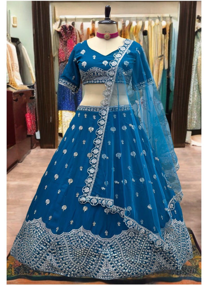 Super Asian “Midnight Spark” – Faux Georgette Lehenga Set with Net Dupatta & All-Over Sequin Embroidery  - Image 5