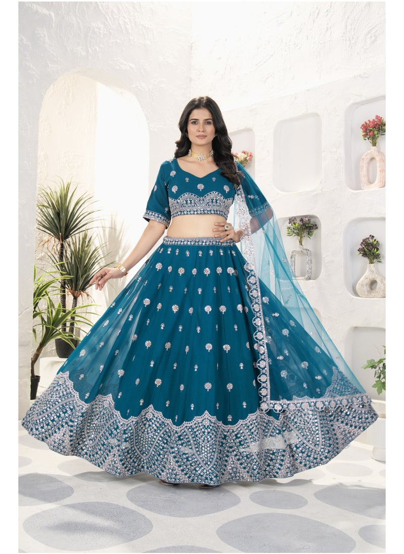 Super Asian “Midnight Spark” – Faux Georgette Lehenga Set with Net Dupatta & All-Over Sequin Embroidery  - Image 2