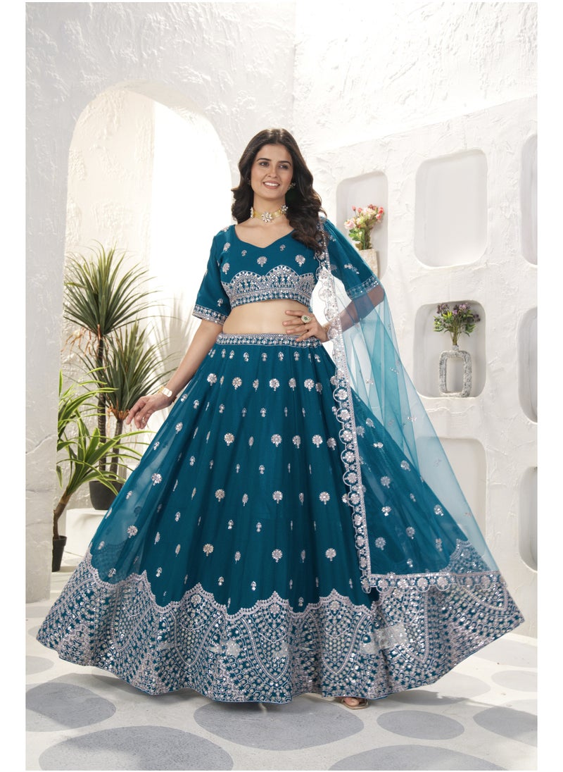 “Midnight Spark” – Faux Georgette Lehenga Set with Net Dupatta & All-Over Sequin Embroidery