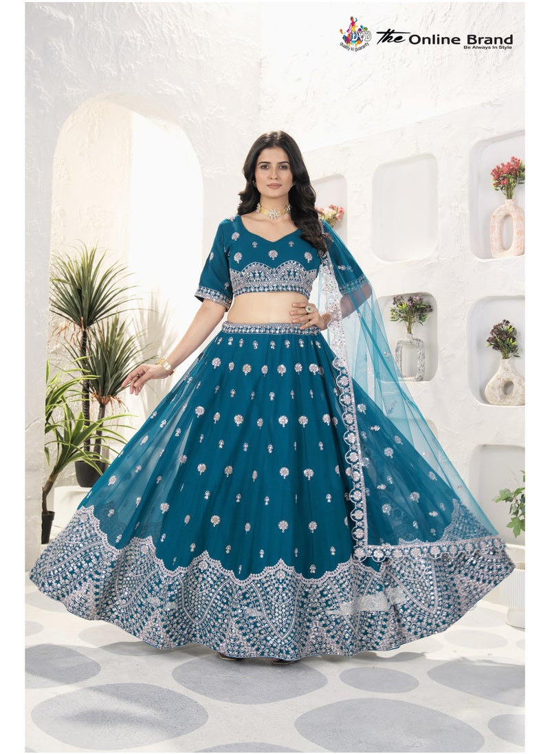 Super Asian “Midnight Spark” – Faux Georgette Lehenga Set with Net Dupatta & All-Over Sequin Embroidery  - Image 4