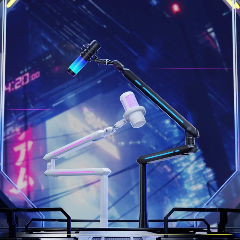 Humanex Light Pursuer RGB Gaming Microphone Boom Arm, Low Profile Desk Mount Mic Stand for Streaming, Podcast and Gaming, 20 RGB Lighting Modes, 360° Rotating Head, Built In Cable Management, 3/8″ and 5/8″ Adapters, Clamp and Grommet, Holds up to 2 kg – ( Model AX3Pro B – Black ) - Image 2