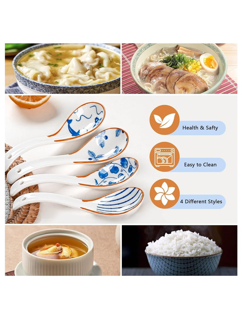 Oasisgalore 4 Pcs Ceramic Soup Spoons, Ramen Spoons with Long Handle, for Ramen, Pho, Cereal, Wonton, Dumpling - Image 3