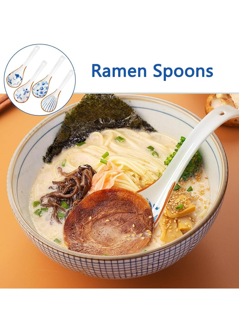 Oasisgalore 4 Pcs Ceramic Soup Spoons, Ramen Spoons with Long Handle, for Ramen, Pho, Cereal, Wonton, Dumpling - Image 4