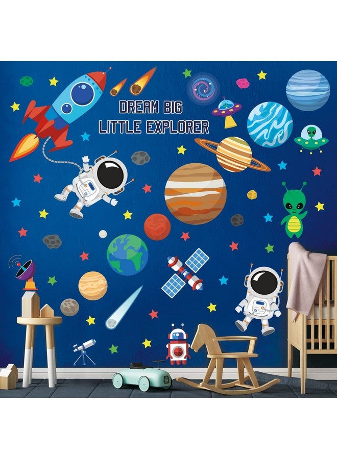 Decowall Ds98058 Outer Space Wall Decals Stickers Kids Bedroom Room Décor Nursery Boys Galaxy Stars Astronaut Planets Solar System Dark Removable Decoration Living Spaceship Window Art Mural Peel - Image 1