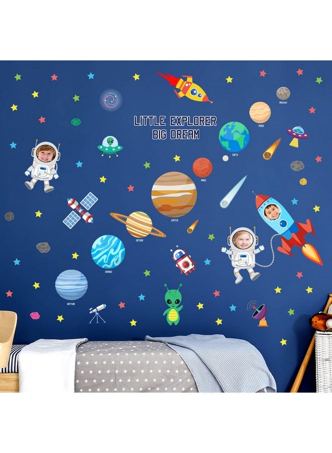Decowall Ds98058 Outer Space Wall Decals Stickers Kids Bedroom Room Décor Nursery Boys Galaxy Stars Astronaut Planets Solar System Dark Removable Decoration Living Spaceship Window Art Mural Peel - Image 3
