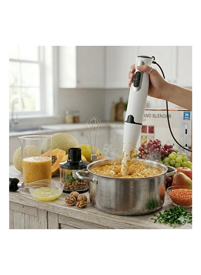 4-in-1 electric hand blender, featuring a 500ml food chopper, a stainless steel whisk, and a 700ml mixing bowl. - Image 4