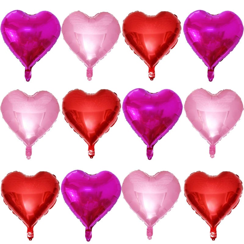 Lovoir 12 Pcs Red Heart Shape Foil Mylar Balloons 18 Inch Love Balloons for Valentine's Day Birthday Party Decorations Wedding Engagement Romantic Decor (Red & Pearl Pink & Hot Pink) - Image 1