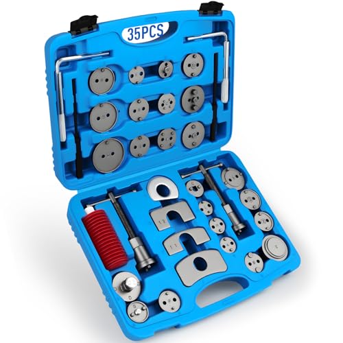 DISEN 35PCS Disc Brake Caliper Tool Kit, 24 Adapters Brake Piston Compressor & Wind Back Tool Set for Brake Pad Replacement, Heavy Duty Caliper Compression Tool Fits Most Vehicles - Image 1