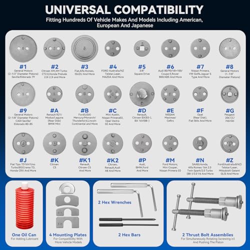 DISEN 35PCS Disc Brake Caliper Tool Kit, 24 Adapters Brake Piston Compressor & Wind Back Tool Set for Brake Pad Replacement, Heavy Duty Caliper Compression Tool Fits Most Vehicles - Image 3
