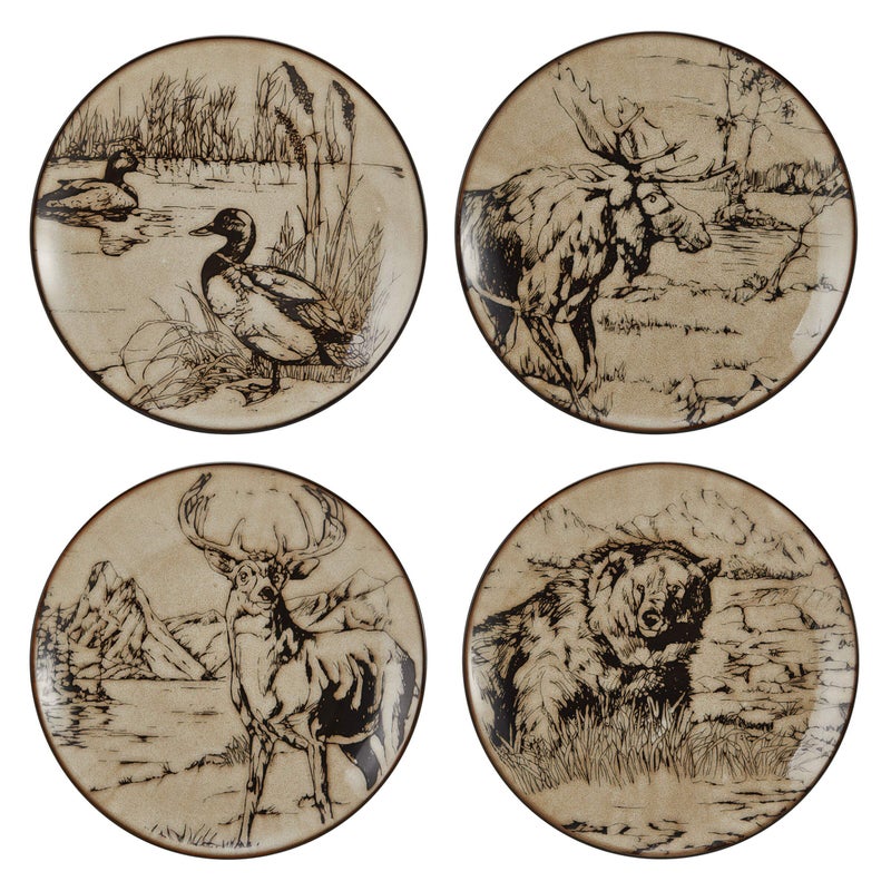 Mossy Oak Animal Print 16 Piece Dinnerware Set, Service for 4, Black and Beige - Image 4