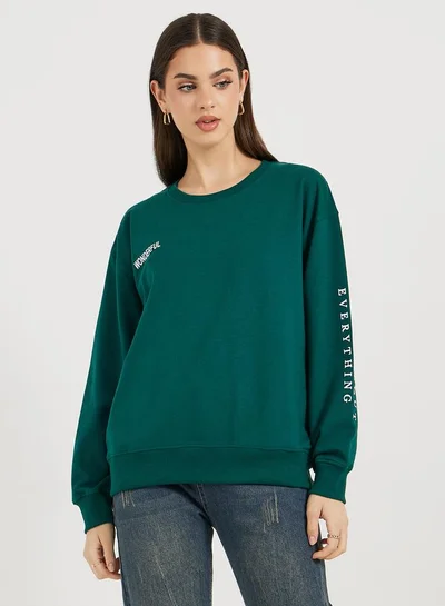 Styli Regular Fit Longline Slogan Sweatshirt