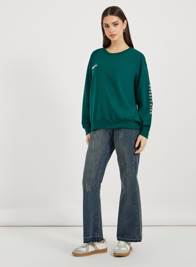 Styli Regular Fit Longline Slogan Sweatshirt  - Image 2