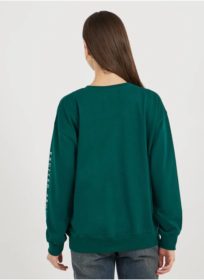 Styli Regular Fit Longline Slogan Sweatshirt