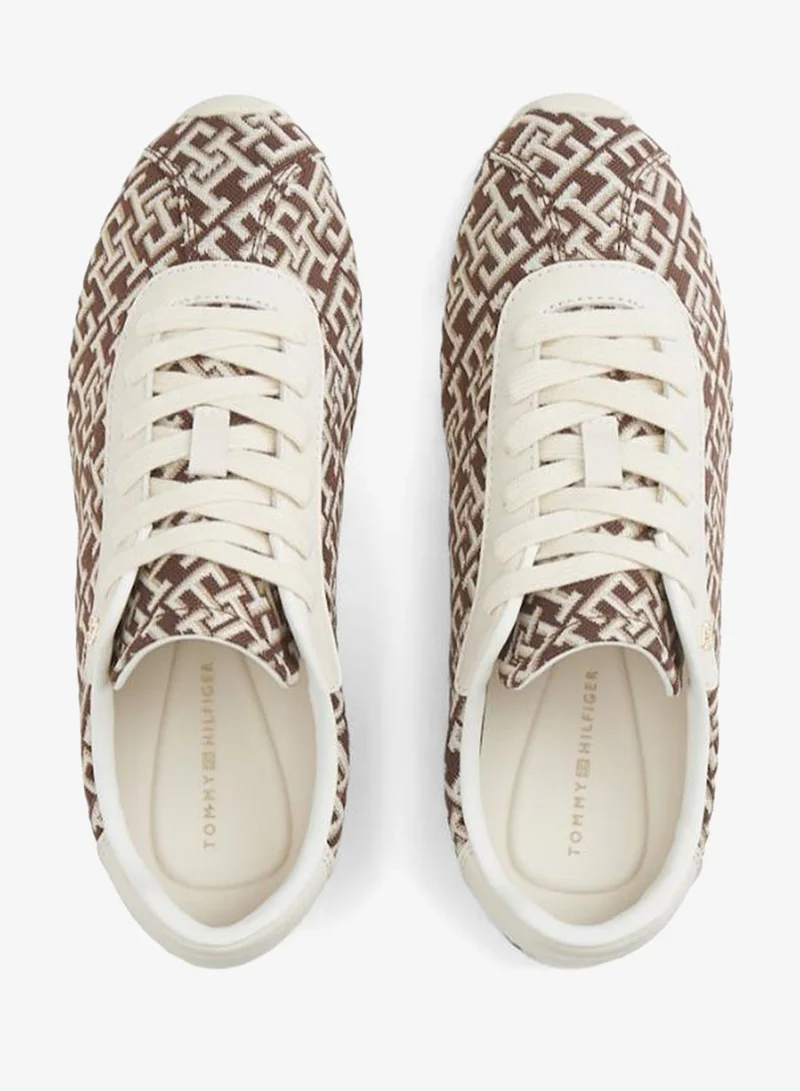 Tommy Hilfiger Rich Walnut TH Monogram Textile Trainers for Women | Best Price UAE