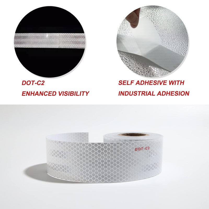 MOLTRES DOT-C2 Reflective Tape,White Silver 2Inch X30 Feet Waterproof Conspicuity Safety Tape,Trailer Self Adhesive Warning Caution Reflector Tapes for Car Trucks Trailer Vehicle Outdoor - Image 2