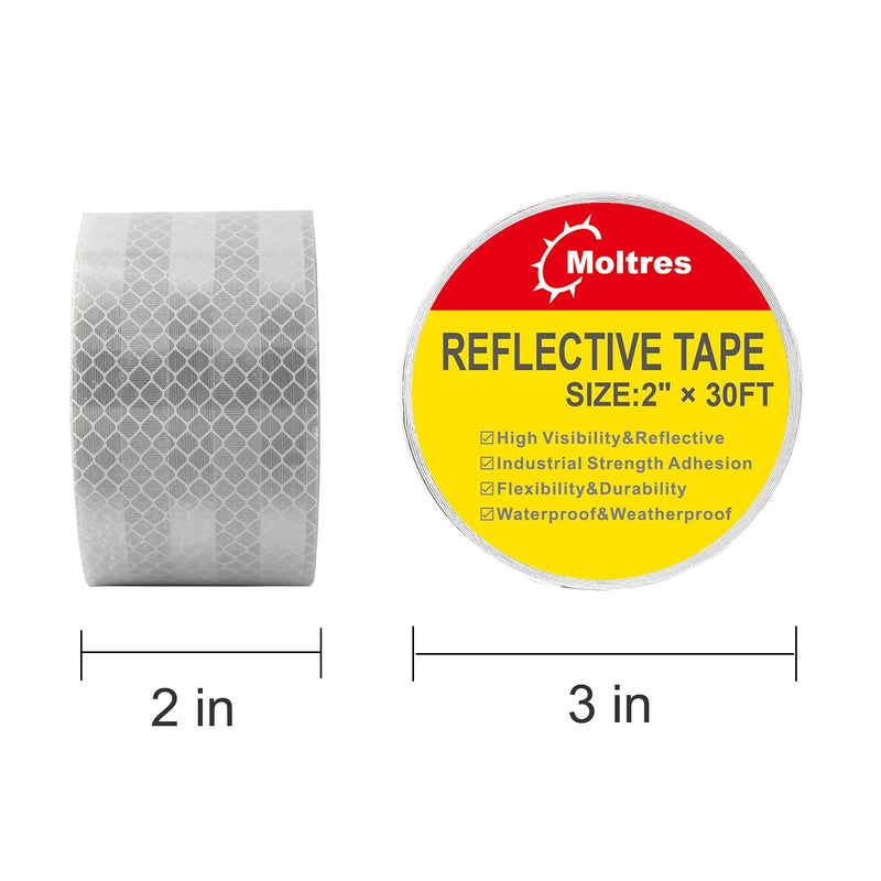 MOLTRES DOT-C2 Reflective Tape,White Silver 2Inch X30 Feet Waterproof Conspicuity Safety Tape,Trailer Self Adhesive Warning Caution Reflector Tapes for Car Trucks Trailer Vehicle Outdoor - Image 5