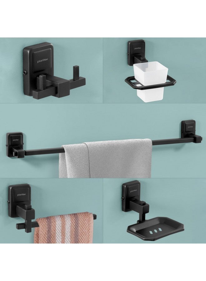 plantex Plantex 304 Grade Stainless Steel Bathroom Accessories Set of 5 - Towel Rod/Hand Napkin Hanger for Wash Basin/Soap Case/Toothbrush Holder/Robe Hook - Darcy (Black)  - Image 1
