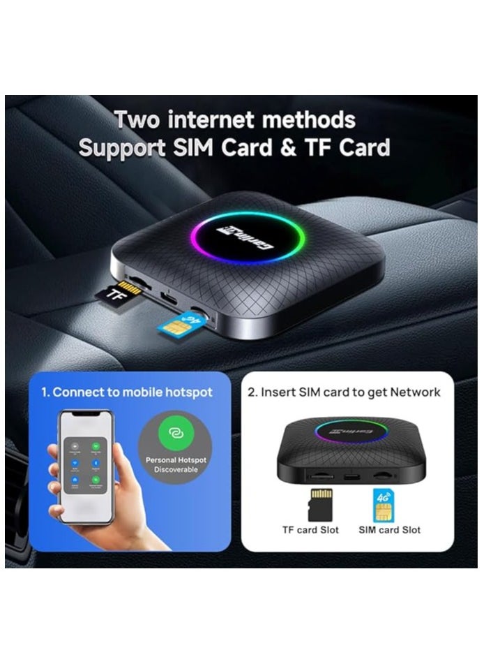 Carlinkit - Carlinkit Android 13 Ai Box LED , Qualcomm, 4+64GB, 3-in-1 Adapter with 4G Cellular, Streaming Video, TF Card, Built-in Google Play, Only Suitable for Wired Car Play Cars - Image 1