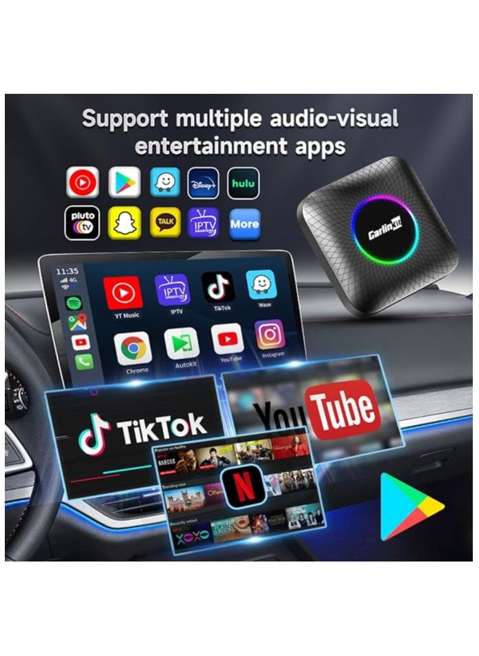 Carlinkit - Carlinkit Android 13 Ai Box LED , Qualcomm, 4+64GB, 3-in-1 Adapter with 4G Cellular, Streaming Video, TF Card, Built-in Google Play, Only Suitable for Wired Car Play Cars - Image 1