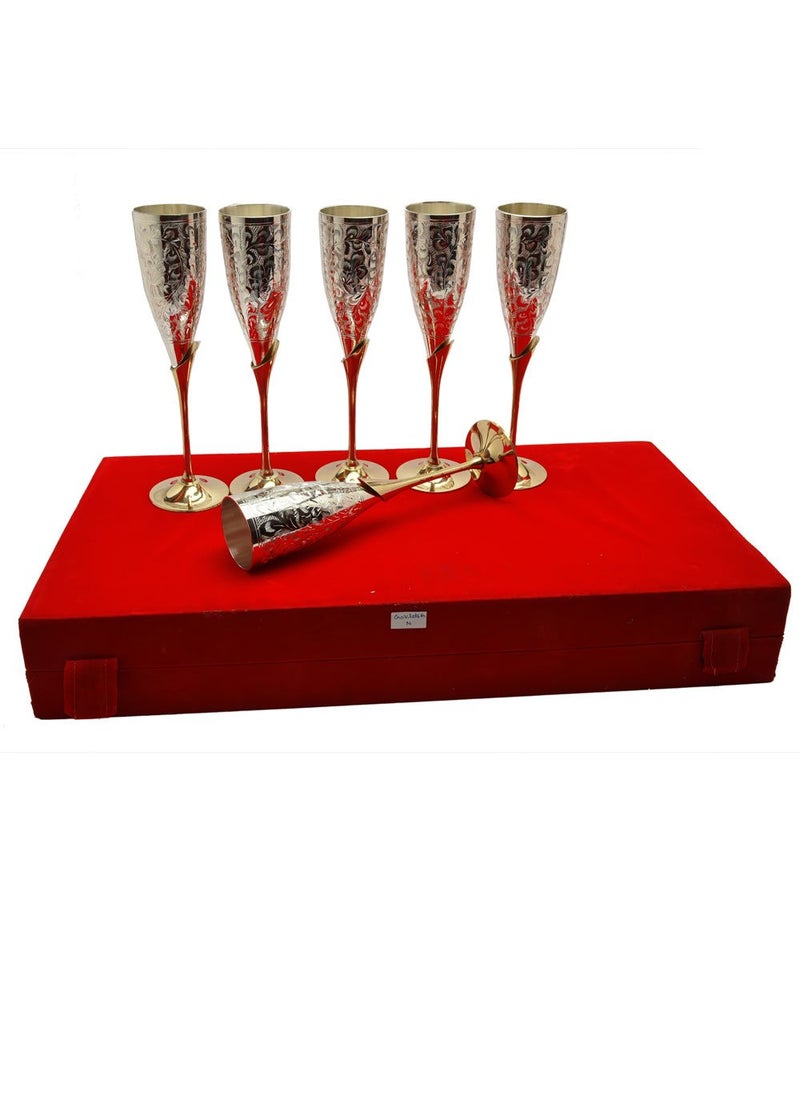 AC ANAND CRAFTS AC ANAND CRAFTS Silver Plated Brass Wine Glass Set of 6 for Diwali Gift  - Image 1