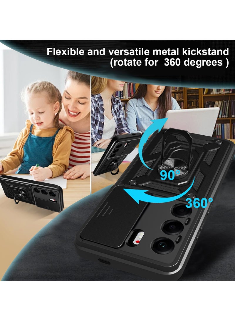 general Case Compatible with Tecno Camon 40Pro 4G, Sliding Camera Cover, 360° Metal Ring Mount, Compatible with Magnetic Car Mount, 2-in-1 Hybrid Shockproof Case - Image 3