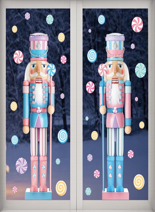Ivenf Christmas Window Clings Decorations: 2 Sheets Extra Large 3D-Effect Nutcracker Soldiers Christmas Window Clings, Cute Candyland Pink Nutcracker Xmas Stickers for Home Office Holiday Party Décor - Image 1