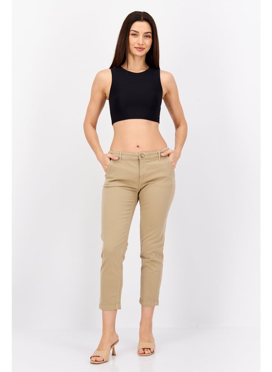 Pepe Jeans Women Slim Fit Plain Chino Pants, Tan  - Image 4