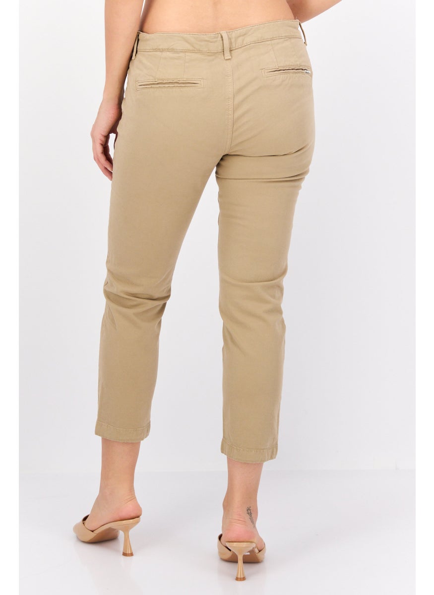 Pepe Jeans Women Slim Fit Plain Chino Pants, Tan  - Image 2