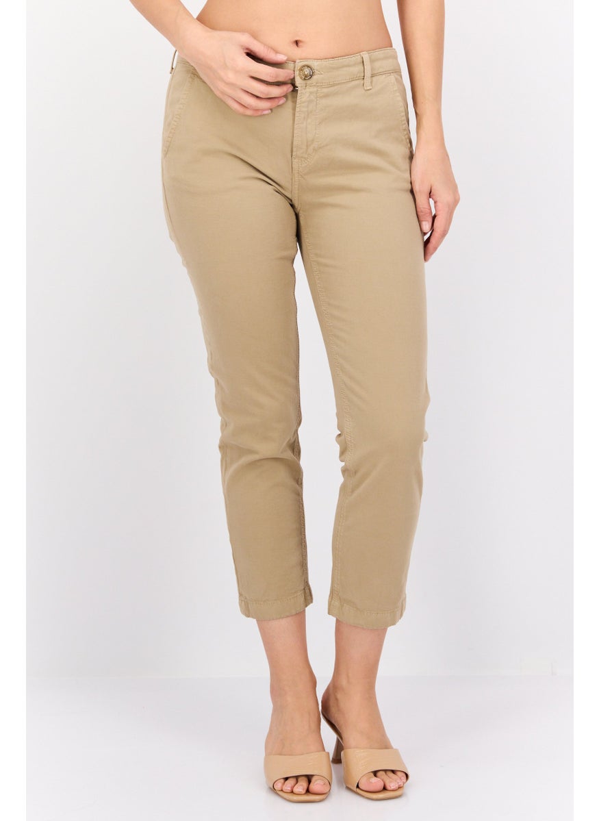 Pepe Jeans Women Slim Fit Plain Chino Pants, Tan  - Image 1