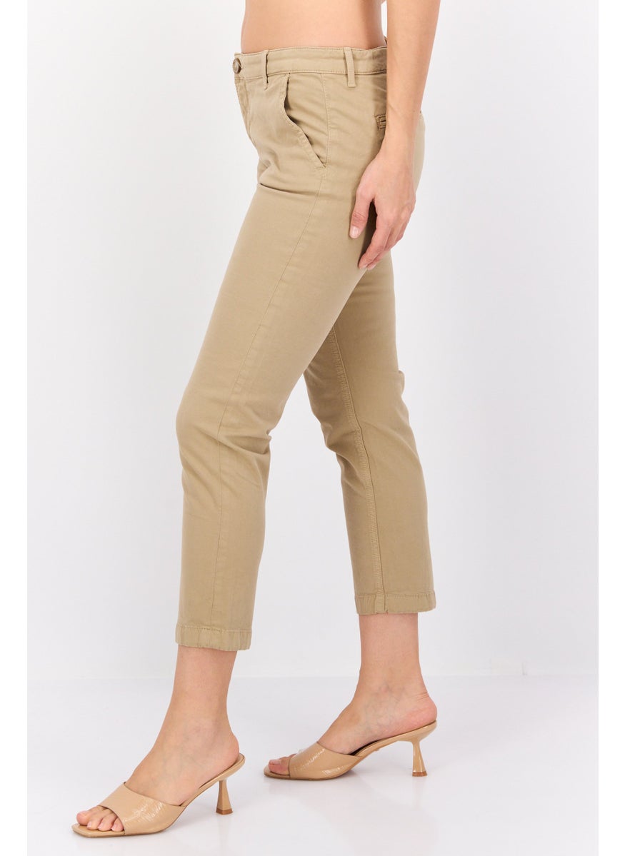Pepe Jeans Women Slim Fit Plain Chino Pants, Tan  - Image 3