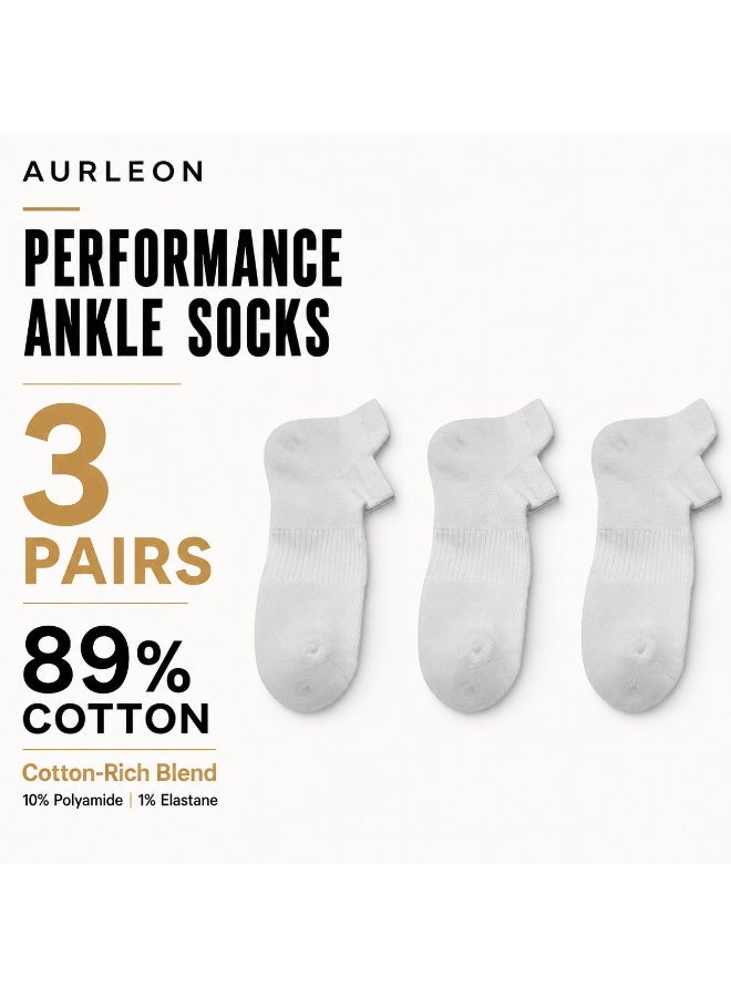 Aurleon 89% Cotton Cushioned Ankle Socks – 3 Pack – Arch Support - Image 1